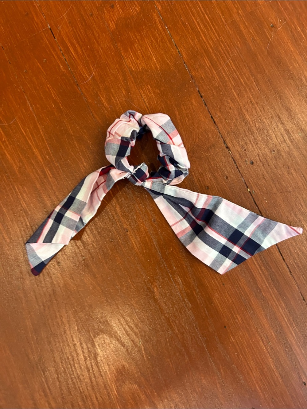 Gymboree Pink Navy and White Plaid Bow Scrunchie with Ribbon Tails